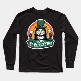 Cat drink at st patricks day Long Sleeve T-Shirt